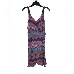 SFIZIO Plisse Multicolor Chevron Dress Size 10 Sleeveless Boho Italy